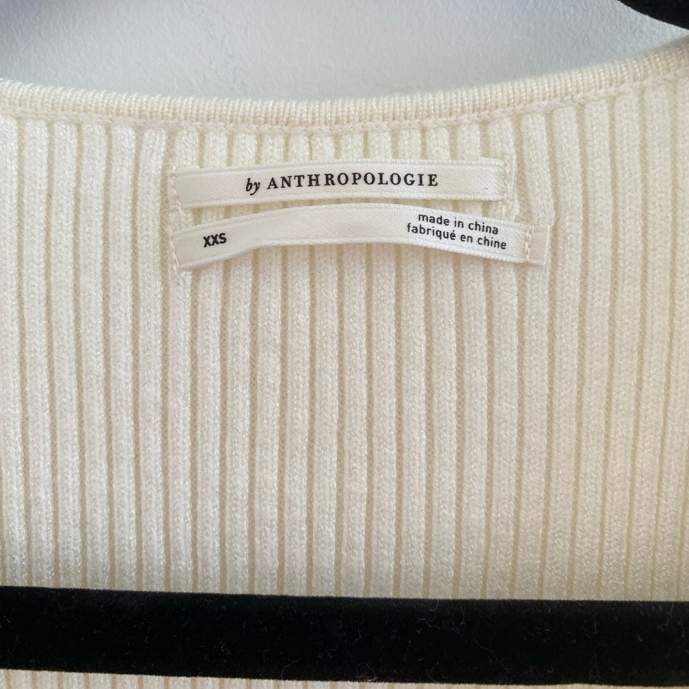 Anthropologie Ivory Twofer Faux Wrap Sweater With Satin Balloon Sleeves Size XXS - Picture 7 of 10